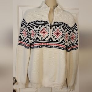 Izod Fair Isle Nordic 1/4 Zip Sweater Size M
